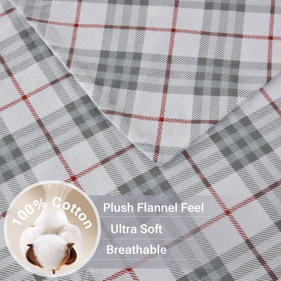 Sleep Philosophy True North by Kuscheliges Flanell-Bettwäsche-Set, 100% Baumwolle, Motiv: Tiere, Sterne, niedlich, ultraweich, für kaltes Wetter, Doppelbett, rotes Karomuster, 3-teilig