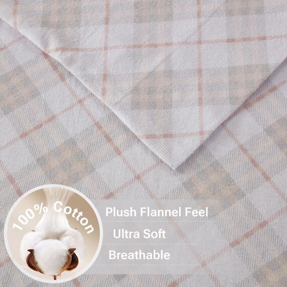 Sleep Philosophy True North by Kuscheliges Flanell-Bettwäsche-Set, 100% Baumwolle, Bedruckt, Tiere, Sterne, niedlich, ultraweich, für kaltes Wetter, 4-teilig, rosa kariert