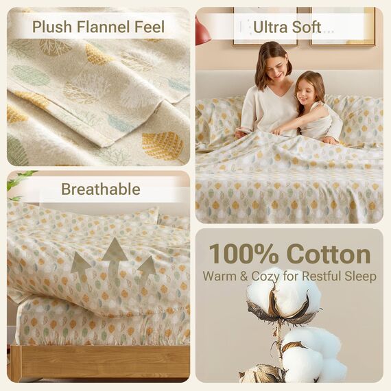 Sleep Philosophy True North Kuscheliges Flanell-Bettwäsche-Set, warm, 100% Baumwolle, Motiv: Tiere, Sterne, niedlich, ultraweich, für kaltes Wetter, King-Size-Bett, Mehrfarbig, 4-teilig