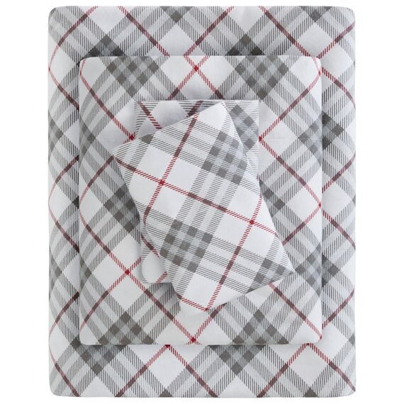 Sleep Philosophy True North by Kuscheliges Flanell-Bettwäsche-Set, 100% Baumwolle, Motiv: Tiere, Sterne, niedlich, ultraweich, für kaltes Wetter, Doppelbett, rotes Karomuster, 3-teilig