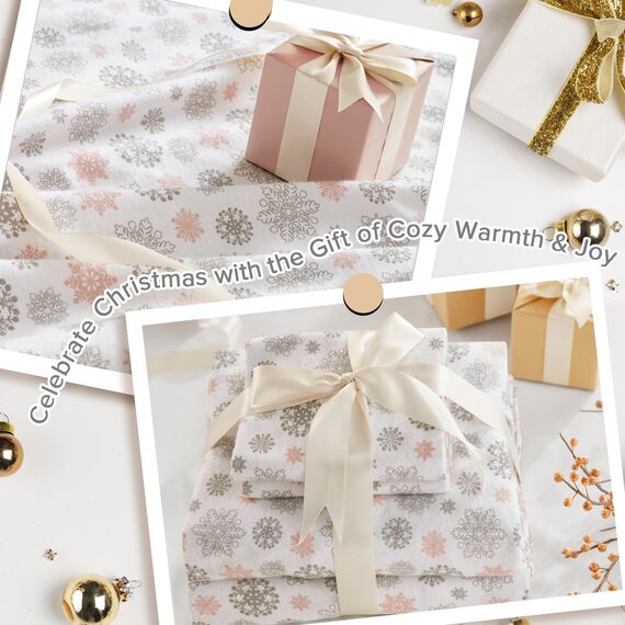 Sleep Philosophy True North Kuscheliges Flanell-Bettwäsche-Set, warm, 100% Baumwolle, Motiv: Tiere, Sterne, niedlich, ultraweich, für kaltes Wetter, Doppelbett, rosa/graue Schneeflocken, 3-teilig