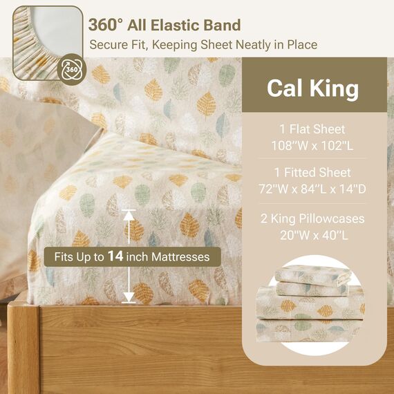 Sleep Philosophy True North by Kuscheliges Flanell-Bettwäsche-Set, 100% Baumwolle, Motiv: Tiere, Sterne, niedlich, ultraweich, für kaltes Wetter, Kaltwetter, King-Size-Bett, Mehrfarbig, 4-teilig
