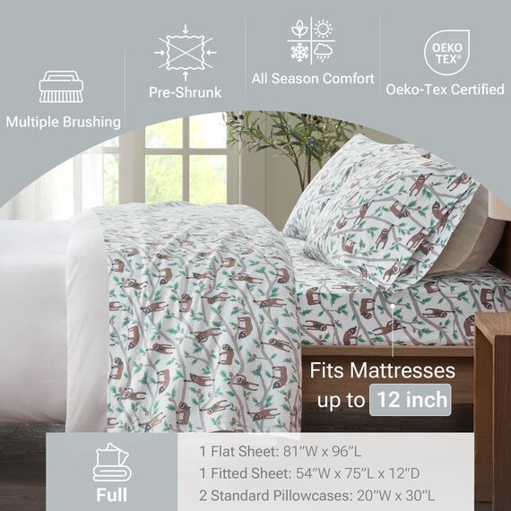 Sleep Philosophy True North by Kuscheliges Flanell-Bettwäsche-Set, 100% Baumwolle, Motiv: Tiere, Sterne, niedlich, ultraweich, für kaltes Wetter, 4-teilig