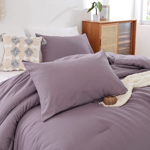 ROSGONIA Bettwäsche-Set für King-Size-Betten, staubiges Lila, 3-teilig (1 Boho-Steppdecke und 2 Kissenbezüge), Ganzjahres-Bettwäsche, leichte Tagesdecke, Decke, Steppdecke, Geschenke