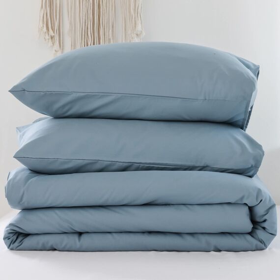 ROSGONIA Dusty Blue Bettdecken-Set für Queen-Size-Betten, 3-teilig (1 Bettdecke und 2 Kissenbezüge), Mikrofaser, graublau, ästhetische Queen-Size-Bettwäsche, weich, warm und leicht, für alle