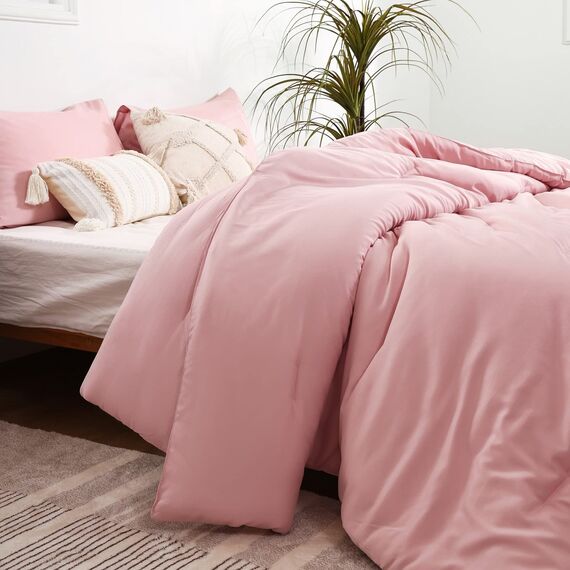 ROSGONIA Dusty Pink Bettdecken-Set für Damen und Mädchen, 1 Bettdecke und 1 Kissenbezug, Dusty Rose Twin Bettwäsche-Set für Damen und Mädchen, warm, leichte Mikrofaser-Bettdecke für alle Jahreszeiten