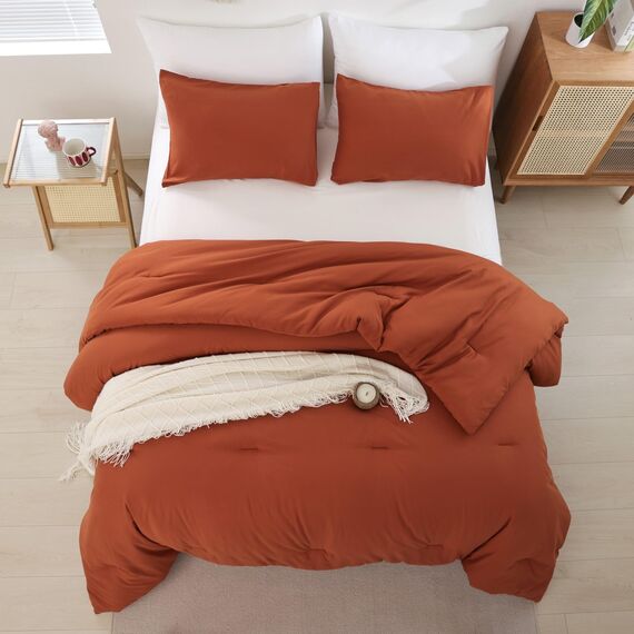 ROSGONIA Doppel-Bettdecke für College, Mädchen, Jungen, Teenager, Burnt Orange, 1 Boho-Steppdecke und 1 Kissenbezug, weiche Kinder-Bettwäsche-Sets für alle Jahreszeiten, Wohnheim-Bettwäsche