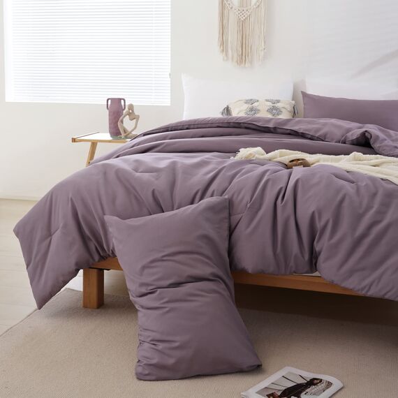 ROSGONIA Dusty Purple Bettdecken-Set für Queen-Size-Betten, 3-teilig (1 Boho-Steppdecke und 2 Kissenbezüge), Ganzjahres-Bettwäsche, leichte Tagesdecke, Decke, Steppbett