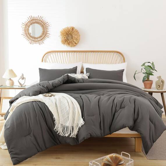 ROSGONIA Anthrazitgraues Twin/Twin XL-Bettwäsche-Set für Mädchen und Jungen, 1 dunkelgraue Bettdecke und 1 Kissenbezug, leichte Kinderdecke, weiche Schlafsaal-Bettwäsche