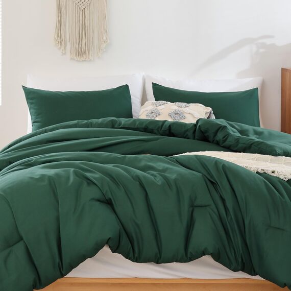 ROSGONIA Smaragdgrünes Bettdecken-Set für Doppelbett, 1 Bettdecke und 1 Kissenbezug, Dunkelgrün, Doppel-Bettwäsche-Set für Damen und Herren, wendbar, weich, warm, leicht, Mikrofaser, für alle