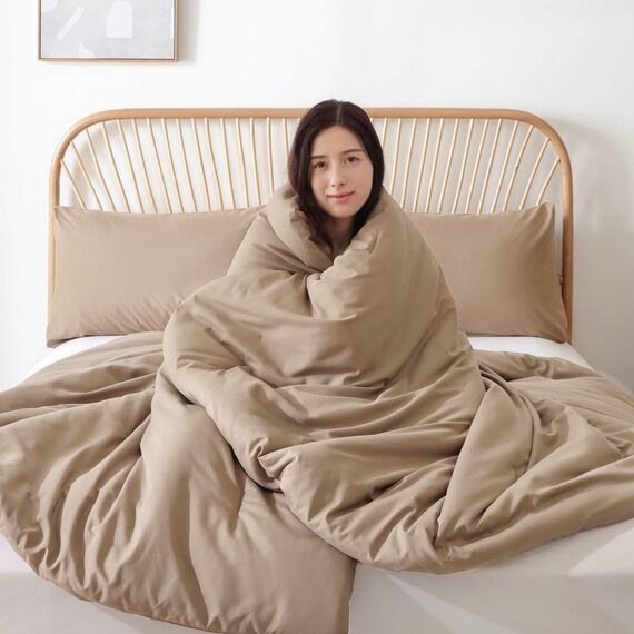 ROSGONIA Taupe Bettdecken-Set Queen-Size-Bett,3-teilig (1 Bettdecke und 2 Kissenbezüge) Bauernhaus-Queen-Bettwäsche-Set für Damen und Mädchen, weiche, warme Mikrofaser-Bettdecke für alle Jahreszeiten