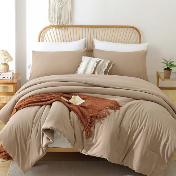 ROSGONIA Doppel-Bettwäsche-Set für Mädchen und Jungen, Taupe-Braun, 1 Boho-Bettdecke und 1 Kissenbezug, für alle Jahreszeiten, leichte Schlafsaal-Bettwäsche, Geschenke