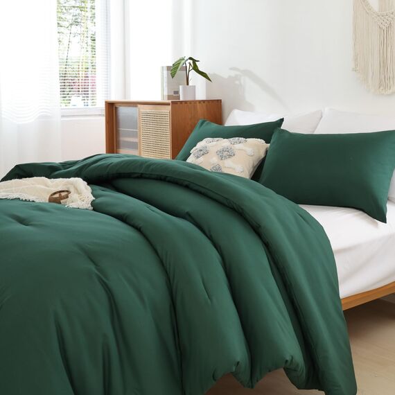 ROSGONIA Smaragdgrünes Bettdecken-Set für Queen-Size-Betten, weiche, warme Mikrofaser-Bettdecke für alle Jahreszeiten