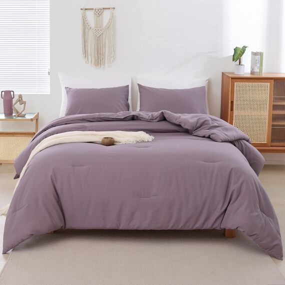 ROSGONIA Bettwäsche-Set für King-Size-Betten, staubiges Lila, 3-teilig (1 Boho-Steppdecke und 2 Kissenbezüge), Ganzjahres-Bettwäsche, leichte Tagesdecke, Decke, Steppdecke, Geschenke
