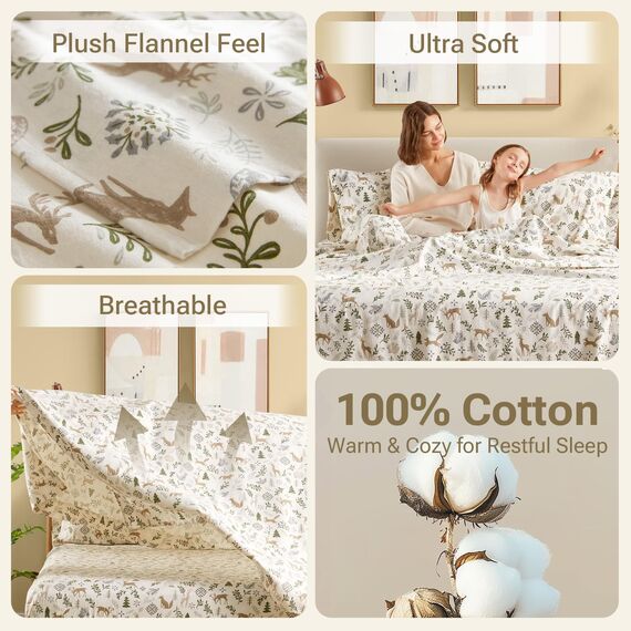Sleep Philosophy True North Flanell-Bettwäsche-Set aus 100% Baumwolle, für King-Size-Bett, gemütliches Flanell-Bettwäsche-Set, gebürstet für zusätzliche Weichheit, schweres, warmes