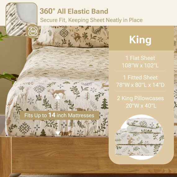 Sleep Philosophy True North Flanell-Bettwäsche-Set aus 100% Baumwolle, für King-Size-Bett, gemütliches Flanell-Bettwäsche-Set, gebürstet für zusätzliche Weichheit, schweres, warmes
