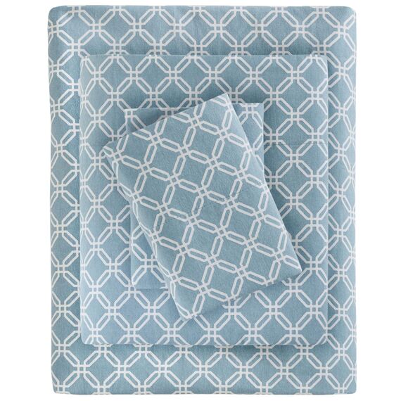 Sleep Philosophy True North by Kuscheliges Flanell-Bettwäsche-Set, 100% Baumwolle, Motiv: Tiere, Sterne, niedlich, ultraweich, für kaltes Wetter, Doppelbett, XL, Blau Geo, 3-teilig