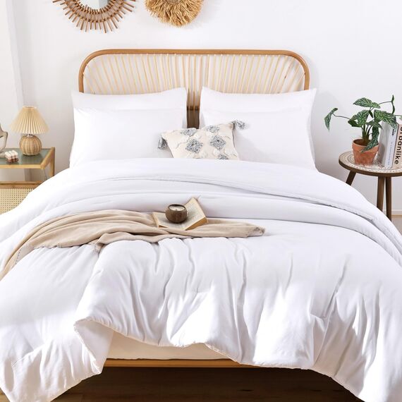 ROSGONIA Übergroße King-Size-Bettdecke, weiß, 3-teilig (1 Boho-Bettdecke und 2 Kissenbezüge), weich, leicht, übergroße King-Size-Bettdecken-Set, Ganzjahres-Bettwäsche-Set