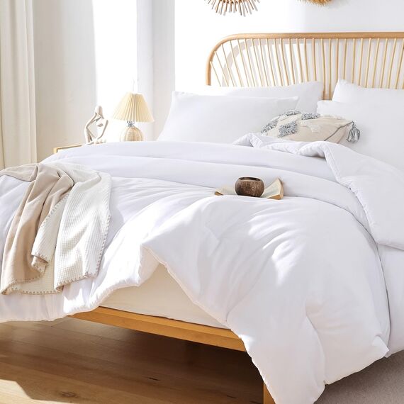 ROSGONIA Übergroße King-Size-Bettdecke, weiß, 3-teilig (1 Boho-Bettdecke und 2 Kissenbezüge), weich, leicht, übergroße King-Size-Bettdecken-Set, Ganzjahres-Bettwäsche-Set