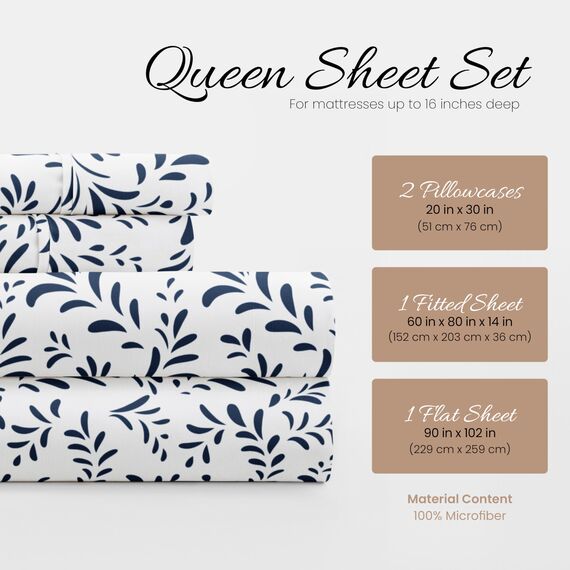 Linen Market Queen-Bettwäsche-Set, 4-teilig, atmungsaktiv, kühlendes Queen-Size-Bettlaken, Tiefe Taschen- und knitterfreie Laken, passend für 40,6 cm große Matratzen, extra weich und