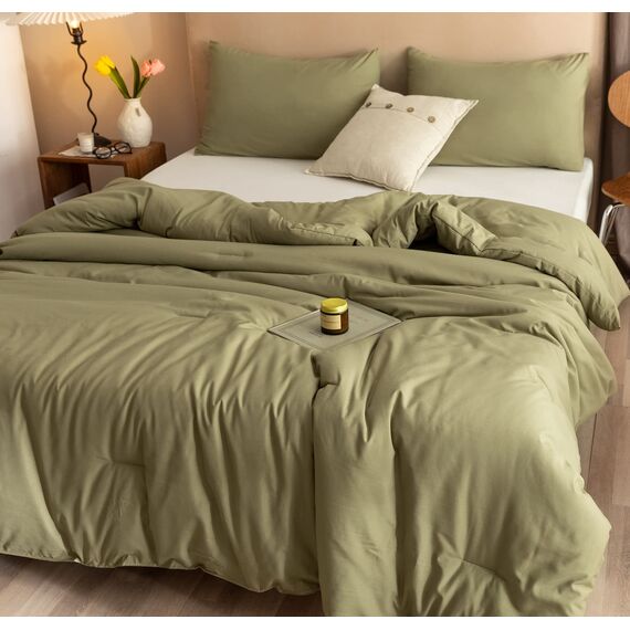 ROSGONIA Übergroße King-Size-Bettdecke, olivgrün, 3-teilig (1 Bettdecke und 2 Kissenbezüge), leicht, übergroß, King-Size-Bettdecken-Set, Bettwäsche, Decke, Steppdecken