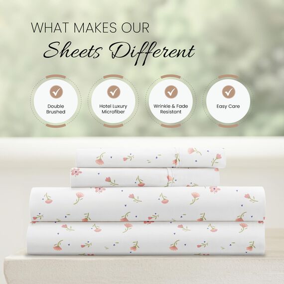Linen Market 4-teiliges Bettlaken-Set, Gemustert, Kingsize, weiches Blumenrosa