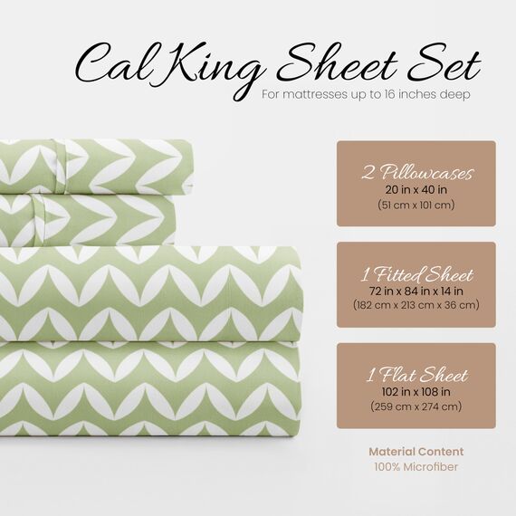 Linen Market ienjoy Home 4-teiliges Bettwäsche-Set mit Puff-Zickzack-Muster, ultraweich, Premium-Bettwäsche-Set, California-King, Salbei