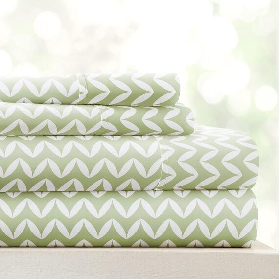 Linen Market ienjoy Home 4-teiliges Bettwäsche-Set mit Puff-Zickzack-Muster, ultraweich, Premium-Bettwäsche-Set, California-King, Salbei