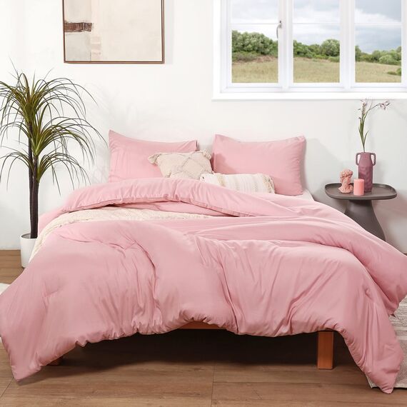 ROSGONIA Pink California King Tröster-Set, 3-teilig, übergroß, Boho, leichte Mikrofaser-Decke, Steppdecke, Geschenke