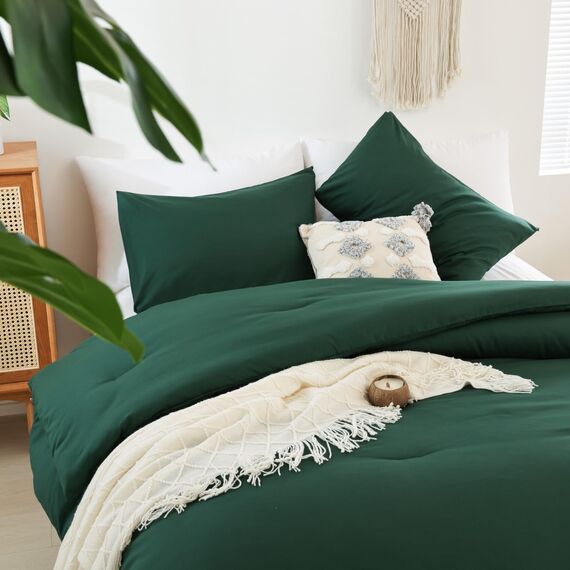 ROSGONIA California King Bettdecken-Set, Smaragdgrün, 3-teilig (1 Boho Dark Forest Green Cal King Tröster und 2 Kissenbezüge), übergroße Decke
