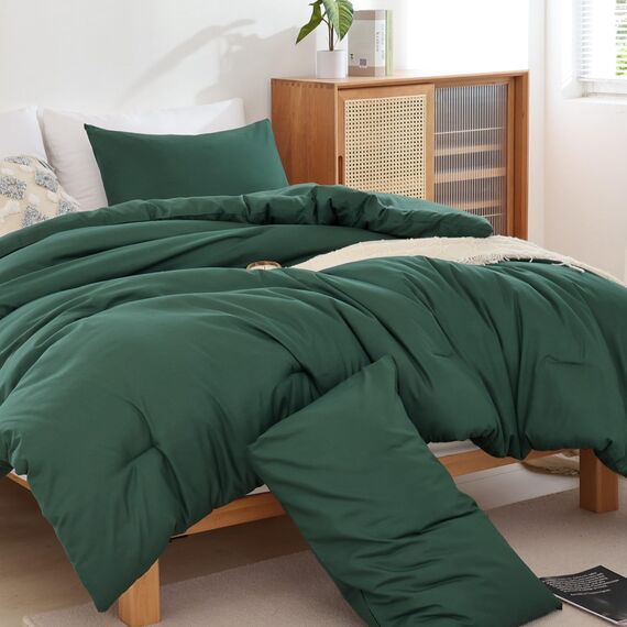 ROSGONIA California King Bettdecken-Set, Smaragdgrün, 3-teilig (1 Boho Dark Forest Green Cal King Tröster und 2 Kissenbezüge), übergroße Decke