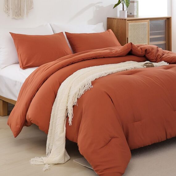 ROSGONIA Terrakotta-Bettwäsche-Set, King-Size-Bett, 3-teilig (1 Bettdecke und 2 Kissenbezüge), einfache rostfreie Farbe, weiche warme Mikrofaser, für alle Jahreszeiten