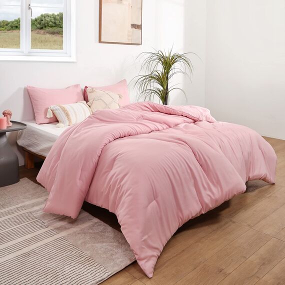 ROSGONIA Pink California King Tröster-Set, 3-teilig, übergroß, Boho, leichte Mikrofaser-Decke, Steppdecke, Geschenke