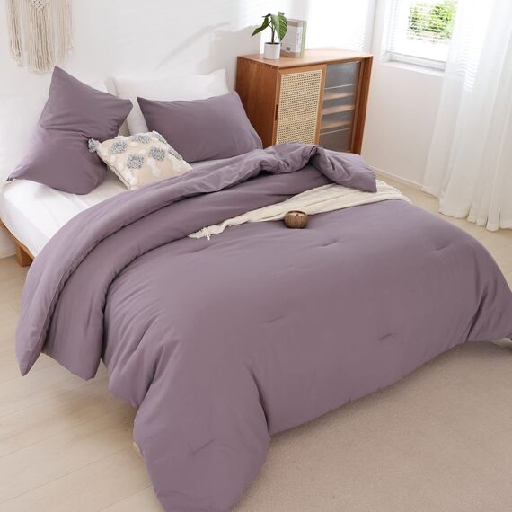 ROSGONIA California King Bettdecken-Set Dusty Purple, 3-teilig (1 Boho Cal King Tröster und 2 Kissenbezüge), Ganzjahres-Bettwäsche, Tagesdecke, Steppdecke