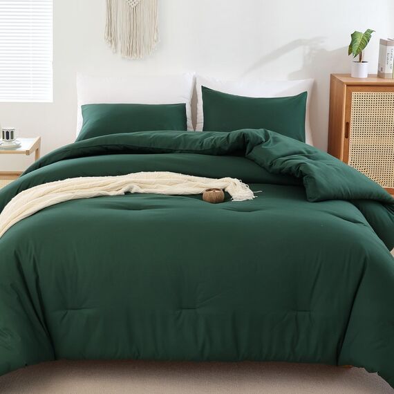 ROSGONIA Übergroße Bettdecke für King-Size-Bett, Dunkles Smaragdgrün, 3-teilig (1 Boho-Steppdecke und 2 Kissenbezüge), leicht, übergroß, King-Size-Bettdecken-Sets
