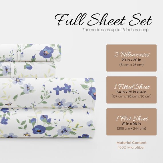 Linen Market 4-teiliges Bettwäsche-Set in voller Größe (hellblaues Blumenmuster) – Schlafen Sie besser als je zuvor mit diesen ultraweichen und kühlenden Bettlaken für Ihr Bett in voller Größe – tiefe