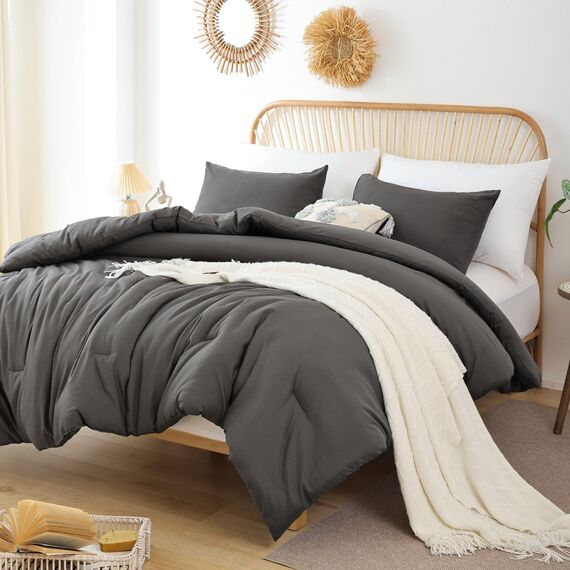 ROSGONIA Übergroße Bettdecke für King-Size-Bett, Anthrazit, 3-teilig (1 graue Bettdecke und 2 Kissenbezüge), weich, leicht, übergroße King-Size-Bettdecken-Sets