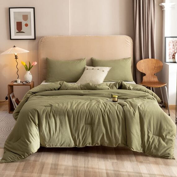 ROSGONIA Übergroße King-Size-Bettdecke, olivgrün, 3-teilig (1 Bettdecke und 2 Kissenbezüge), leicht, übergroß, King-Size-Bettdecken-Set, Bettwäsche, Decke, Steppdecken