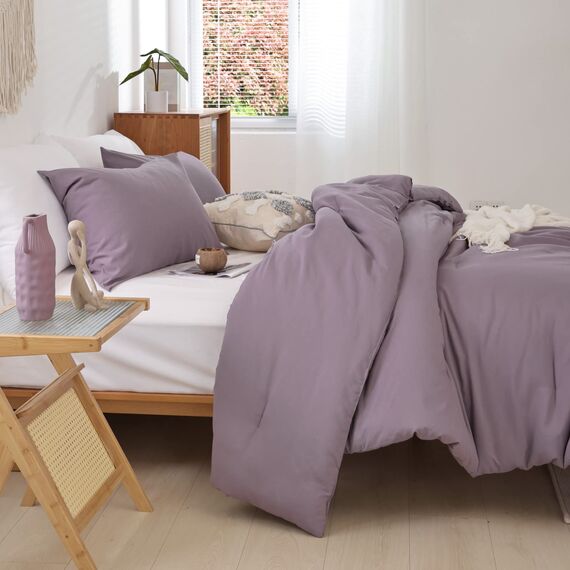 ROSGONIA California King Bettdecken-Set Dusty Purple, 3-teilig (1 Boho Cal King Tröster und 2 Kissenbezüge), Ganzjahres-Bettwäsche, Tagesdecke, Steppdecke