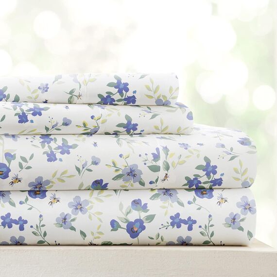 4-teiliges California-King-Bettwäsche-Set (hellblaues Blumenmuster) – Schlafen Sie besser als je zuvor mit diesen ultraweichen und kühlenden Bettlaken für Ihr Cal King Size Bett – tiefe Tasche für