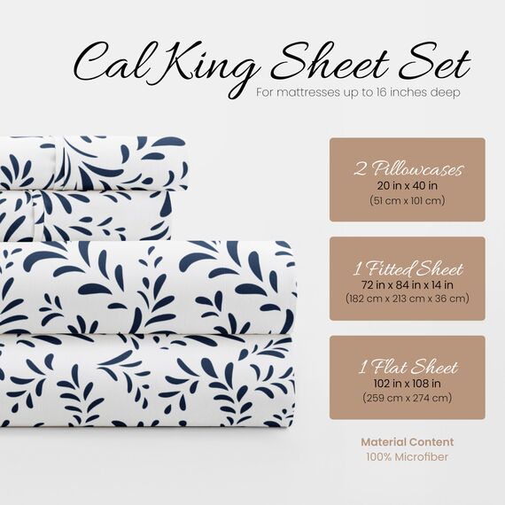 Linen Market 4-teiliges California-King-Bettwäsche-Set (Navy Vines) – Schlafen Sie Besser als je zuvor mit diesen ultraweichen und kühlenden Bettlaken für Ihr Cal King Size Bett – Tiefe Tasche für