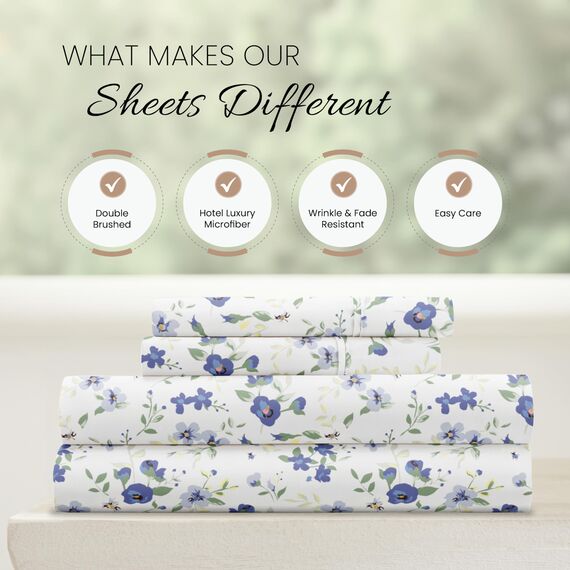 Linen Market 4-teiliges Queen-Bettlaken-Set (hellblaues Blumenmuster) – Schlafen Sie besser als je zuvor mit diesen ultraweichen und kühlenden Bettlaken für Ihr Queen-Size-Bett – tiefe Tasche für 40,6
