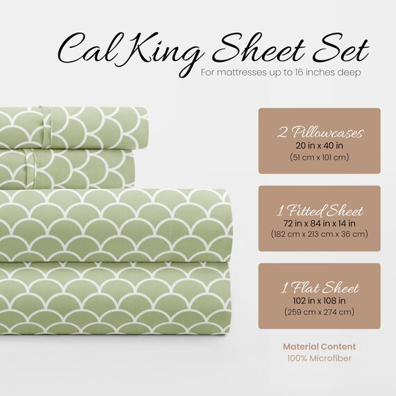 Linen Market 4-teiliges Bettlaken-Set, Gemustert, California King, Scallop Sage