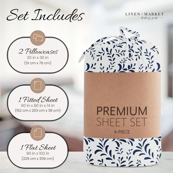 Linen Market Queen-Bettwäsche-Set, 4-teilig, atmungsaktiv, kühlendes Queen-Size-Bettlaken, Tiefe Taschen- und knitterfreie Laken, passend für 40,6 cm große Matratzen, extra weich und