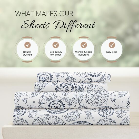 Linen Market ienjoy Home Collection Bettlaken-Set, grobes Paisleymuster, 4-teilig, Kingsize, Marineblau