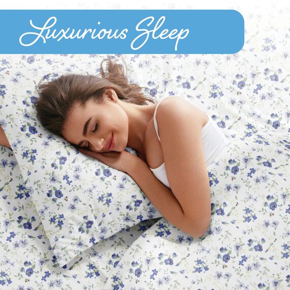 Linen Market 4-teiliges Queen-Bettlaken-Set (hellblaues Blumenmuster) – Schlafen Sie besser als je zuvor mit diesen ultraweichen und kühlenden Bettlaken für Ihr Queen-Size-Bett – tiefe Tasche für 40,6