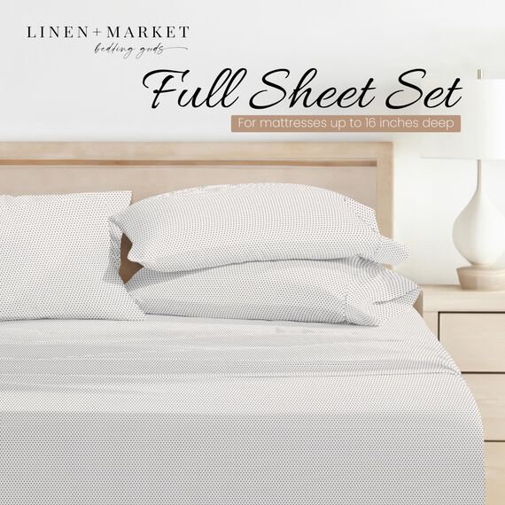Linen Market 4-teiliges Bettwäsche-Set aus doppelt gebürsteter gemusterter Mikrofaser, Oeko-Tex-Zertifiziert, ultraweich und knitterfrei, 40,6 cm Tiefe Spannbettlaken, pflegeleicht, volle Größe, Grau