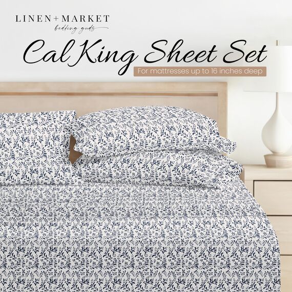 Linen Market 4-teiliges California-King-Bettwäsche-Set (Navy Vines) – Schlafen Sie Besser als je zuvor mit diesen ultraweichen und kühlenden Bettlaken für Ihr Cal King Size Bett – Tiefe Tasche für
