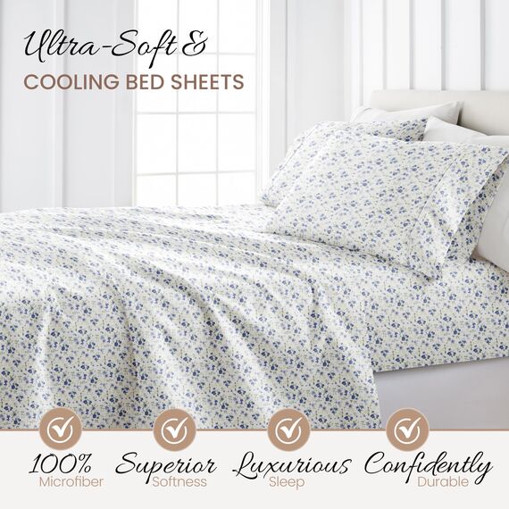 Linen Market 4-teiliges Queen-Bettlaken-Set (hellblaues Blumenmuster) – Schlafen Sie besser als je zuvor mit diesen ultraweichen und kühlenden Bettlaken für Ihr Queen-Size-Bett – tiefe Tasche für 40,6