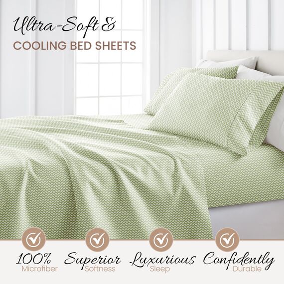 Linen Market ienjoy Home 4-teiliges Bettwäsche-Set mit Puff-Zickzack-Muster, ultraweich, Premium-Bettwäsche-Set, California-King, Salbei